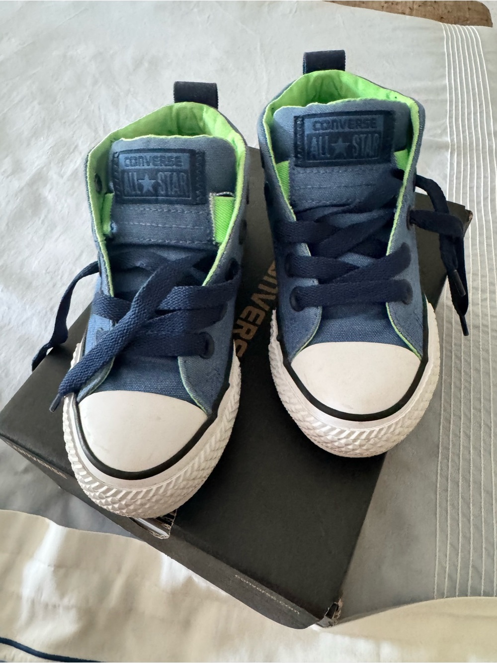 Converse Kids Blue Canvas High-Top Sneakers with Lime Green Lining